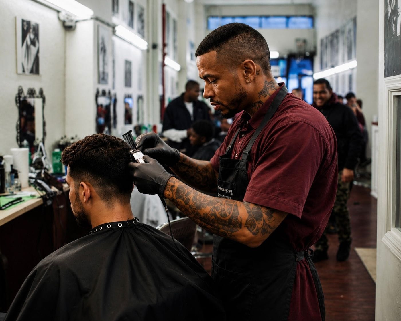 Barber cutting hair at the American Barber Institute